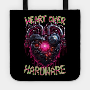 Heart Over Hardware, Neon Retrofuturistic Cyberpunk Heart Tote