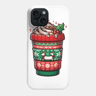 Christmas Coffee Cup - Festive Sweater Design with Holiday Greetings Phone Case