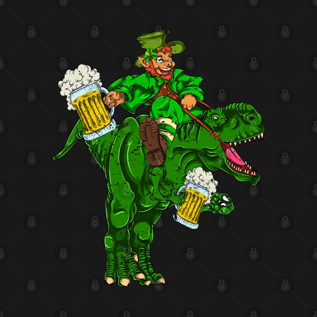 Dinosaur Trex Irishman Beer Retro Saint Patricks Day by ShirtsShirtsndmoreShirts