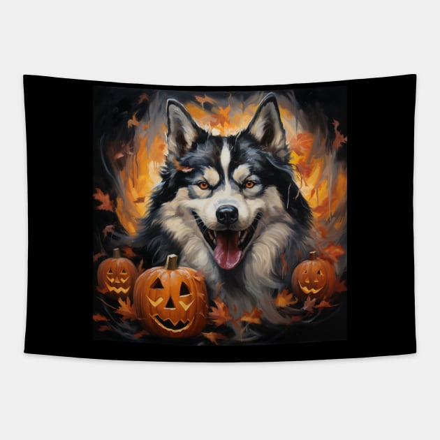 Halloween Alaskan Malamute Tapestry by NatashaCuteShop