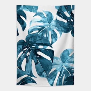 Blue Monstera Leaves Pattern Tapestry