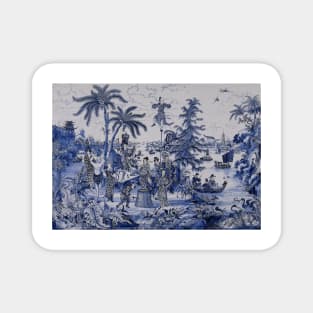 Chinoiserie landscape in blue Magnet