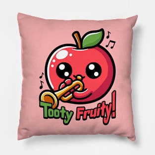 Tooty Fruity! Cute Trumpet Playing Apple Pun Pillow