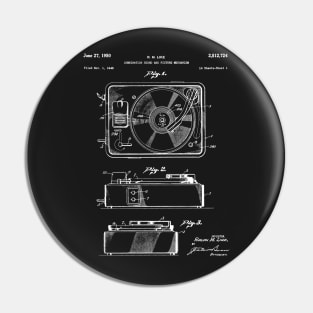 Record Player Patent - Vinyl Fan Music Lover Art - Black Chalkboard Pin