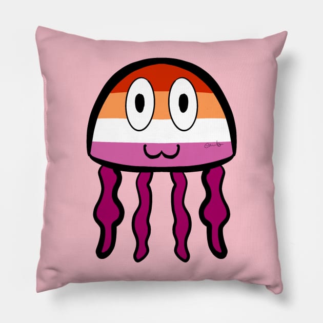 Lesbian Pride Jellyfish Pillow by AlienClownThings