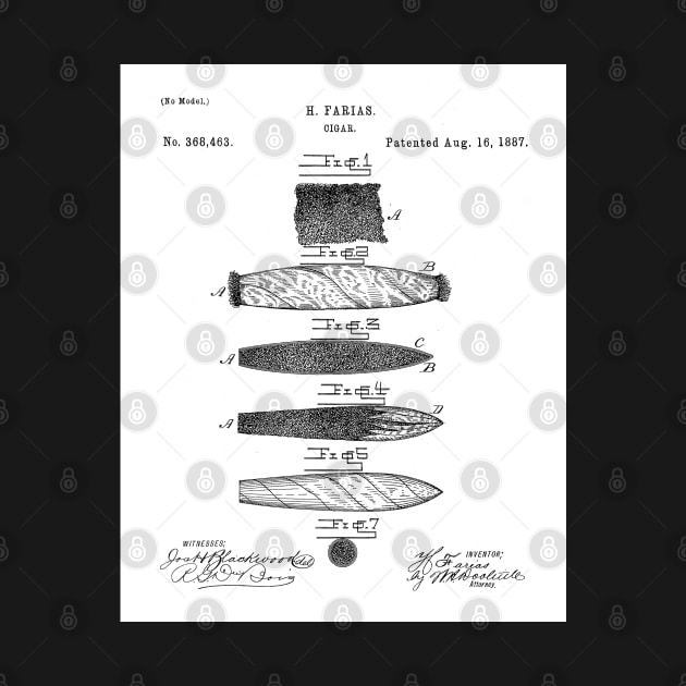 Cigar Making Patent - Cigar Smoker Smoke Tobacco Shop Art - White by patentpress