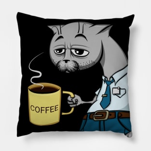 Tired cat office worker and coffee Pillow