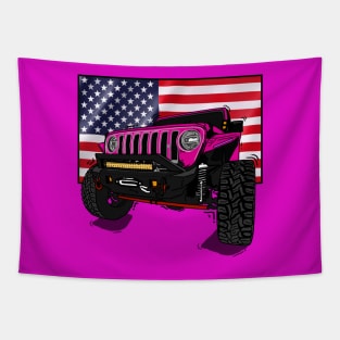 Jeep with American Flag - Pink Essential Tapestry