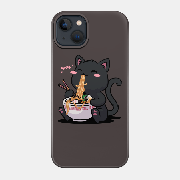 Ramen Cat Kawaii Neko Ramen Bowl Anime Black Cat - Anime And Manga - Phone Case