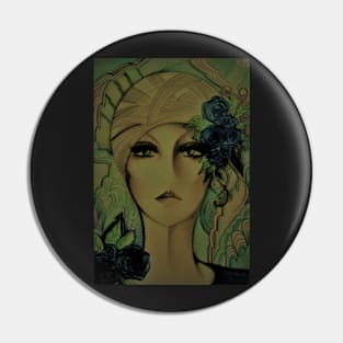 MUTED GREEN  GIRL IN TURBAN 70S HAZY POSTER Pin