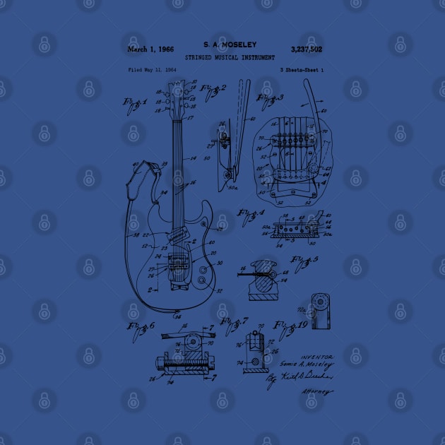 Bass Guitar Patent Blueprint 1966 by MadebyDesign