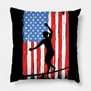 American Flag Slacklining Graphic Pillow