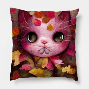 Adorable happy pink cute Kitty On The Autumn leaves cat lovers gift Pillow