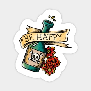 BE HAPPY: Poison Bottle and Roses Old Tattoo Concept Magnet