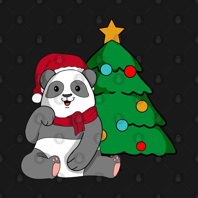 Panda Bear Christmas Holiday Shirt with Christmas tree and Santa hat for animal lovers by TheBeardComic