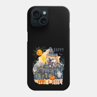 Akita Inu Happy Howl-o-ween Ghost Houses Funny Watercolor Phone Case