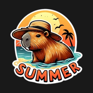 Cute summer capybara on the beach T-Shirt