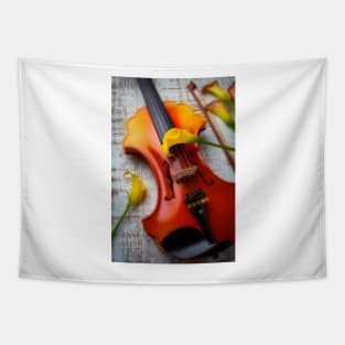 Yellow Calla Lillies And Baroque Violin Tapestry