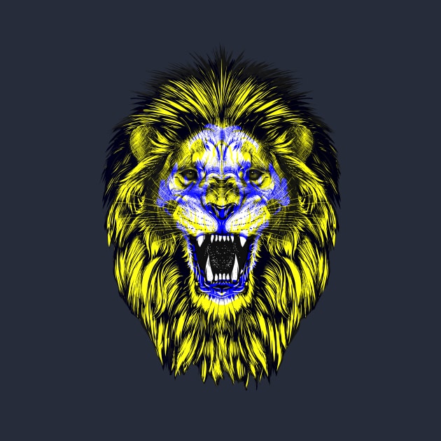 Lion Skull Interactive Yellow&Blue Filter T-Shirt #2 By Red&Blue by RedAndBlue