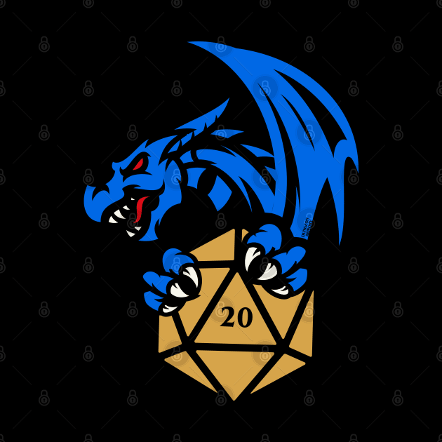 Blue Dragon with D20 Dice Tabletop RPG Addict by pixeptional