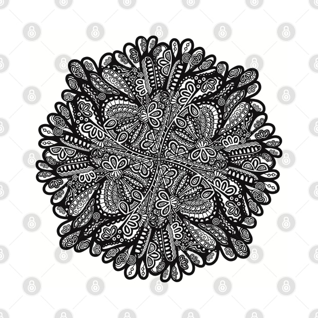 Loopy Loop Mandala - Intricate Black and White Digital Illustration - Vibrant and Eye-catching Design for printing on t-shirts, wall art, pillows, phone cases, mugs, tote bags, notebooks and more by cherdoodles