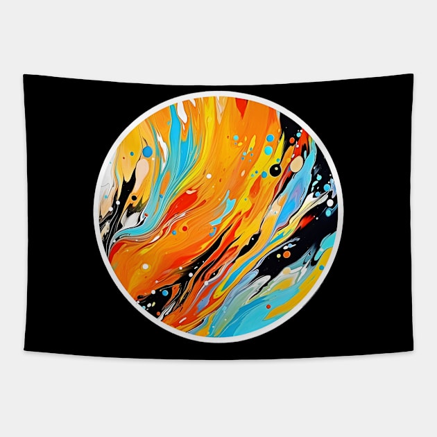 Vivid Eruption of Abstract Circle Fluid Art Tapestry by AIHRGDesign