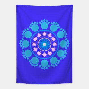 MANDALA BLUE CIRCLES, BLUE DOT MANDALA, DOTTY MANDALA, DOTILLISM MANDALA DESIGN, DOT ART MANDALA Tapestry