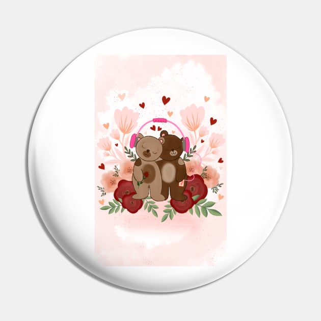 Cute bear couple listening to music Pin by SanMade