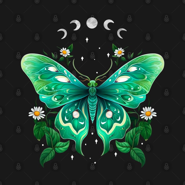 Luna Moth and Moon by Tebscooler