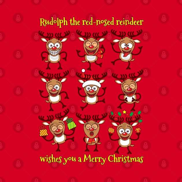 Rudolph the red-nosed reindeer wishes you a Merry Christmas in nine different ways by zooco