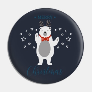 Holiday greeting from cute Polar Bear with reindeer antlers Pin