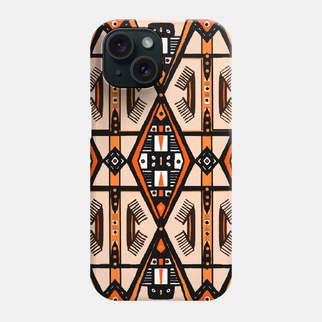 Manjak African Wax Textile Tribal Mudcloth Pattern Orange Phone Case by Tony Cisse Art Originals