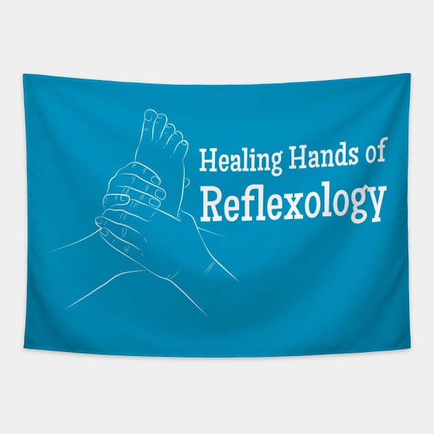 Healing Hands of Reflexology (white text) (foot reflexology) Tapestry by Balanceandharmonyforreflexologists