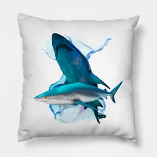 Sharks swimming together The Blue Shark Pillow