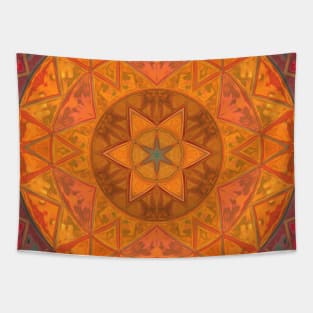 Mosaic Kaleidoscope Flower Orange Red and Black Tapestry