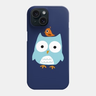 Blue Owl with Little Orange Bird Phone Case