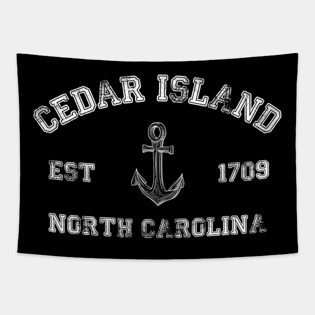 Cedar Island, North Carolina Vintage Nautical Anchor Retro Tapestry by Contentarama