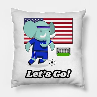 ⚽ USA Soccer, Cute Elephant Scores a Goal, Let's Go! Team Spirit Pillow