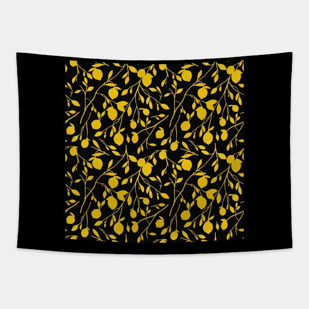 Yellow Lemons Botanical Pattern Fresh Citrus Tapestry by Trippycollage