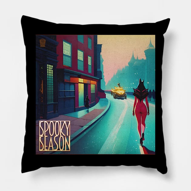 Halloween Spooky Season Crimson Streets Pulp Cover Pillow by DanielLiamGill