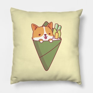 Cute Corgi Temaki Sushi Doodle Pillow