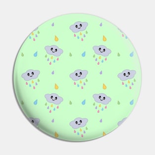 Kawaii Cute Raining Rainbow Clouds Pattern in Green Pin