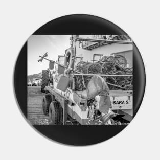 Crab and lobster fishing boat on Cromer beach, North Norfolk Pin