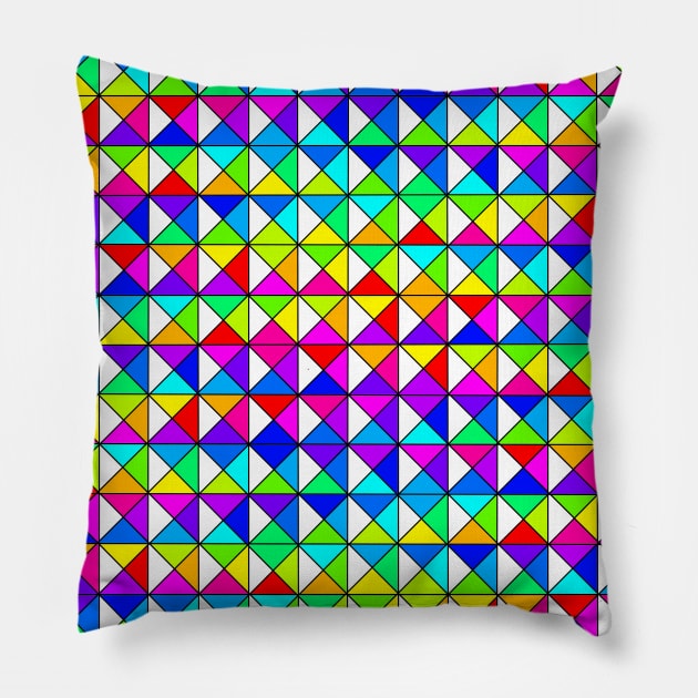 Colorful Diamond Square Quarter Black Lines Pillow by XTUnknown