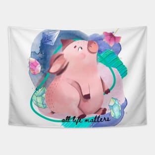Cute Piglet and Flower Tapestry