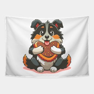 cute dog hugging hotdog Tapestry