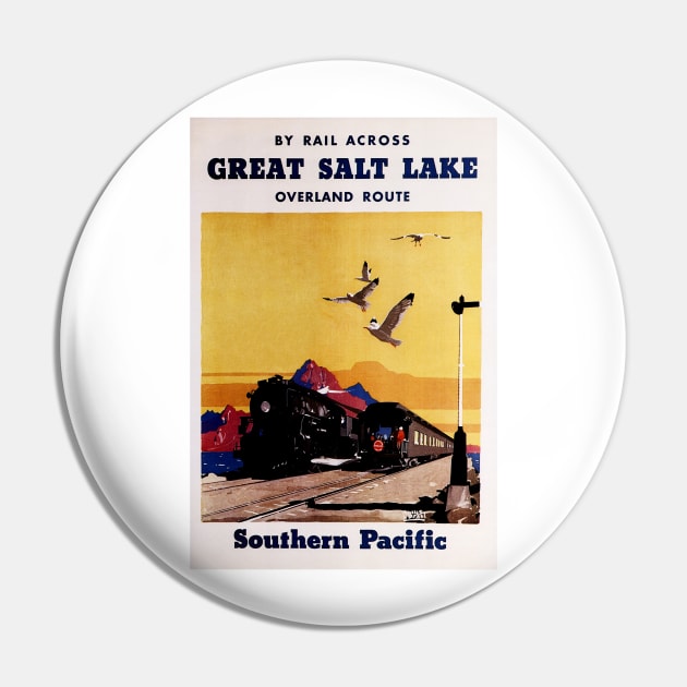 By Rail Across Great Salt Lake Overland Route Utah America USA Vintage Rail Pin by vintageposters