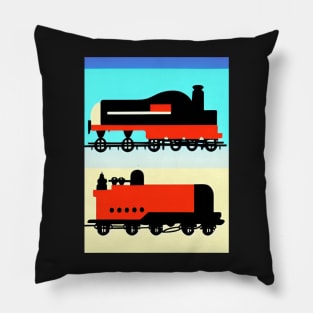 POPART COMIC STYLE RED AND BLACK STEAM TRAINS Pillow