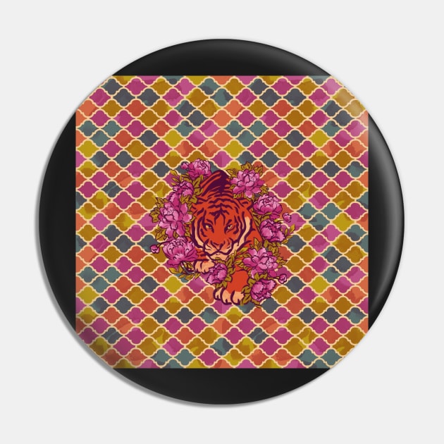 sophisticated Tile pattern with tiger Pin by ArtInPi