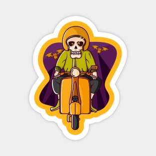 Skull on motorbike with scooter Magnet